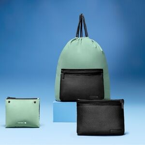 JetBlue Business Class Mint Green Packable Drawstring Backpack with Black Pocket